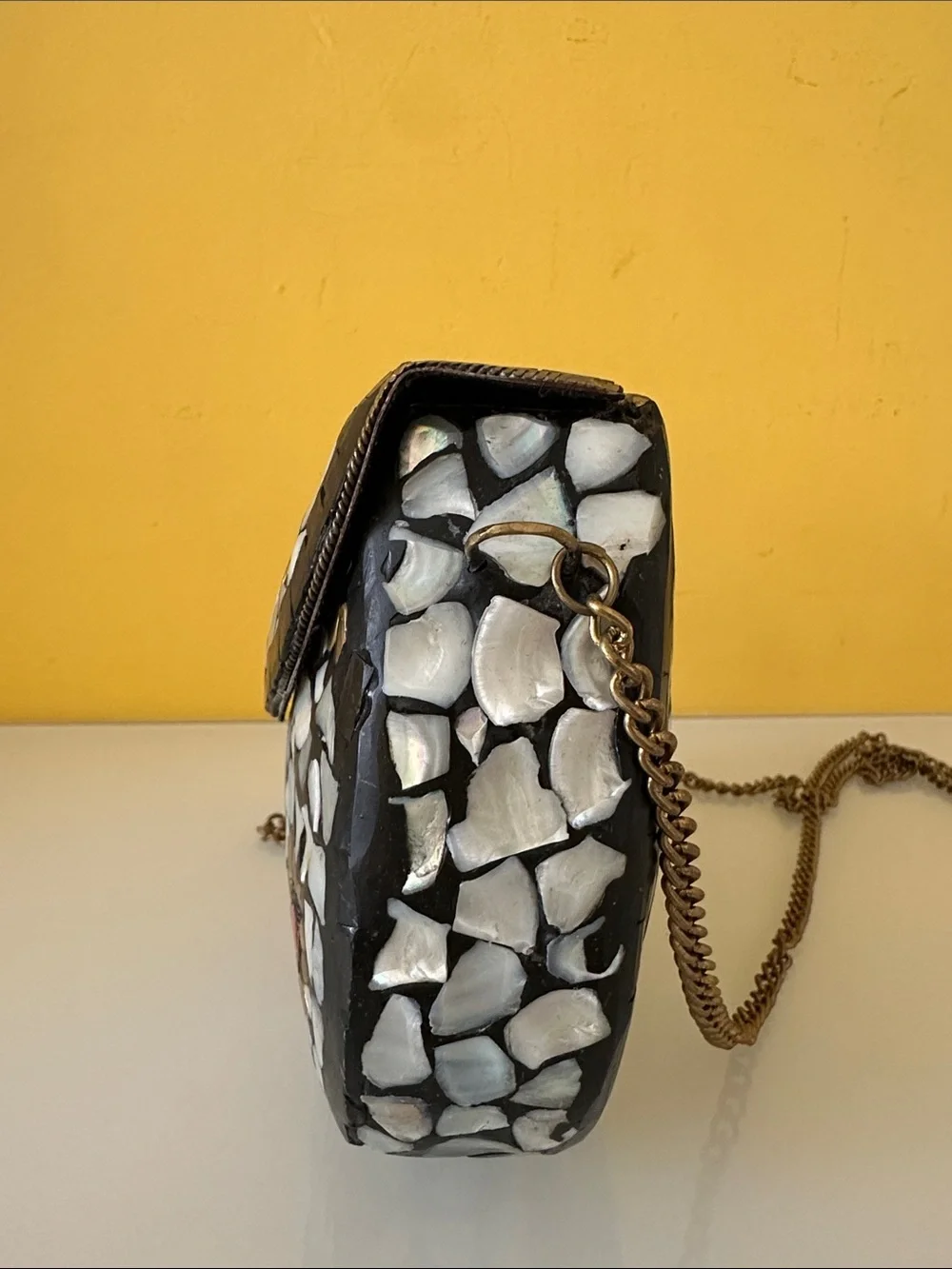 Handcrafted Moroccan Mosaic Flower Evening Boho Crossbody Bag in Blue and White
